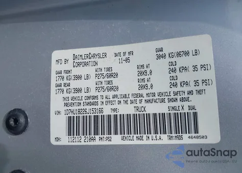 2006 Dodge Ram 1500 St/Slt из США, поврежденный, VIN 1D7HU18226J153166